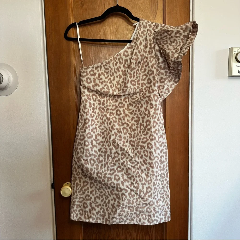 j.crew one shoulder ruffle mini dress in italian ikat leopard